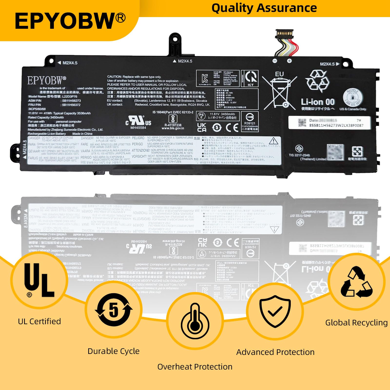 Amazon.com: EPYOBW L22D3P76 Laptop Battery 41Wh Compatible with