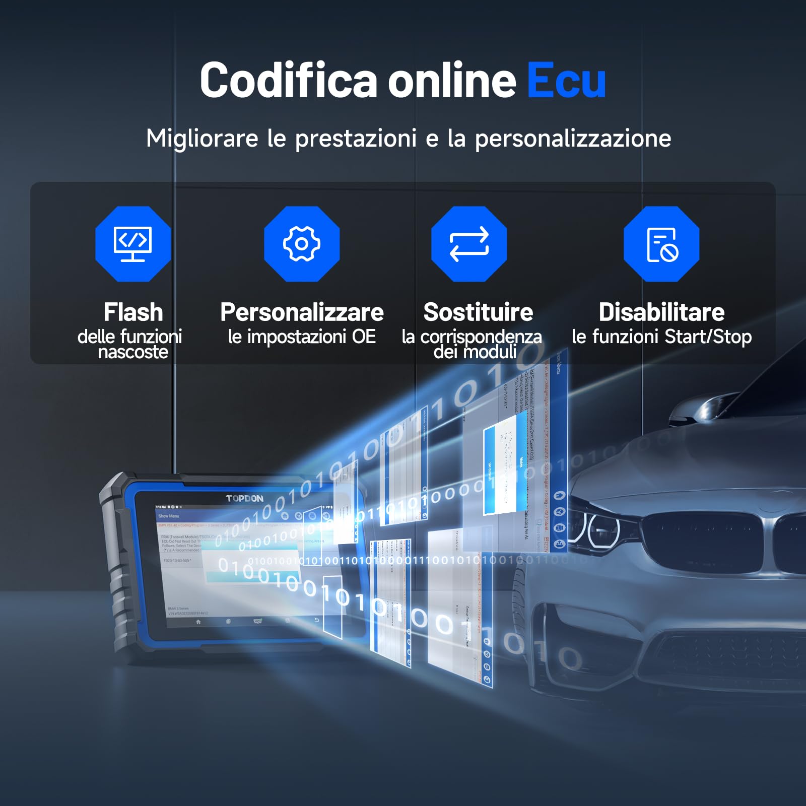 TOPDON Dispositivo diagnostico Auto Phoenix Nano, OBD2 Dispositivo diagnostico per tutti i veicoli, codifica unità di controllo, tutte le diagnosi di sistema, controllo bidirezionale, 32+ Reset