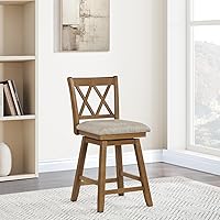 Vista 40 de Home Brookline Swivel Bar Stool Chair with 360° Turn Mechanism, Rustic Farmhouse Stools for Kitchen Counter with Cushion, 24" Seat Height, Black