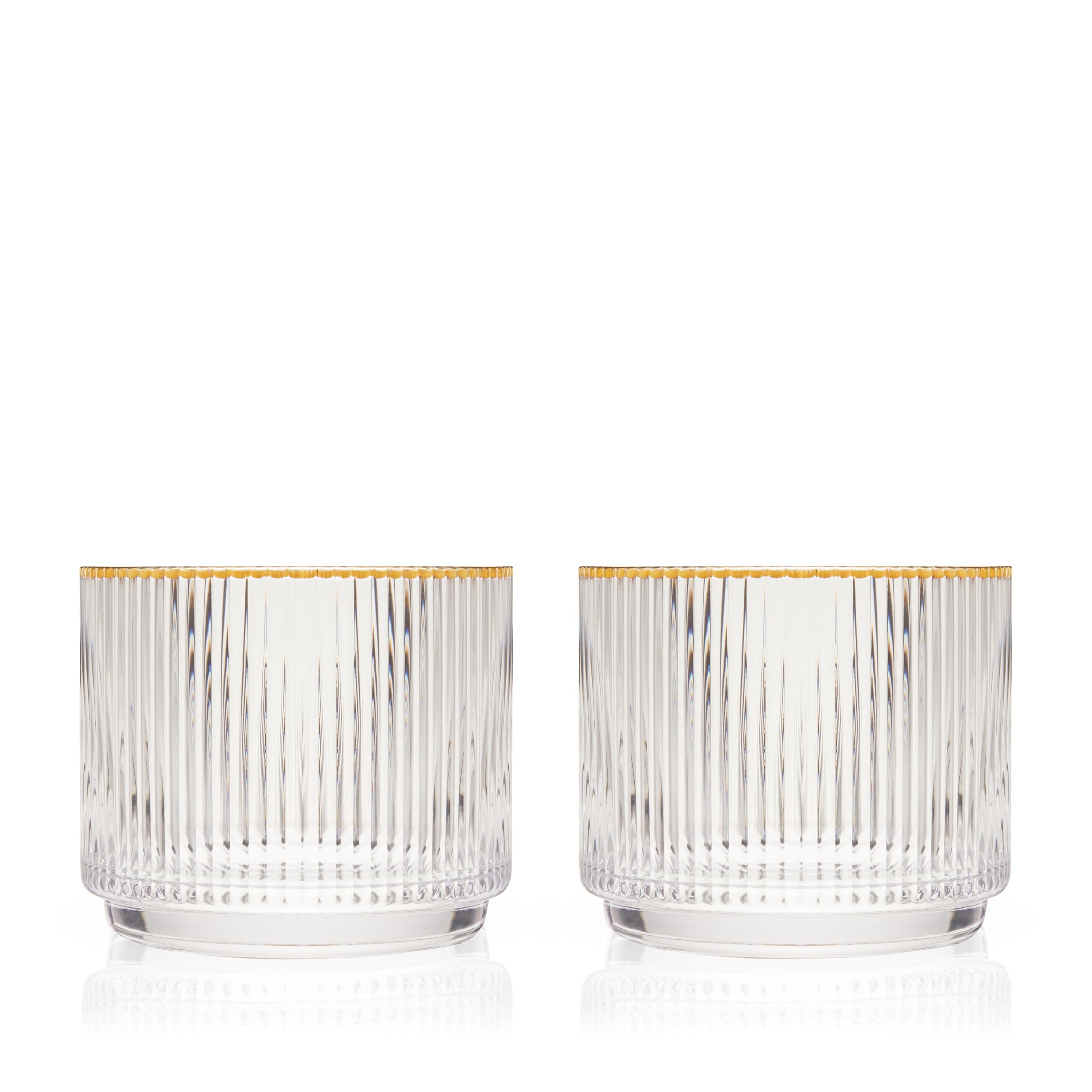 Viski Meridian Lot de 2 verres Lowball en cristal, verres à whisky Art déco, verres à scotch en cristal, verres à l'ancienne, verres côtelés, 355 ml