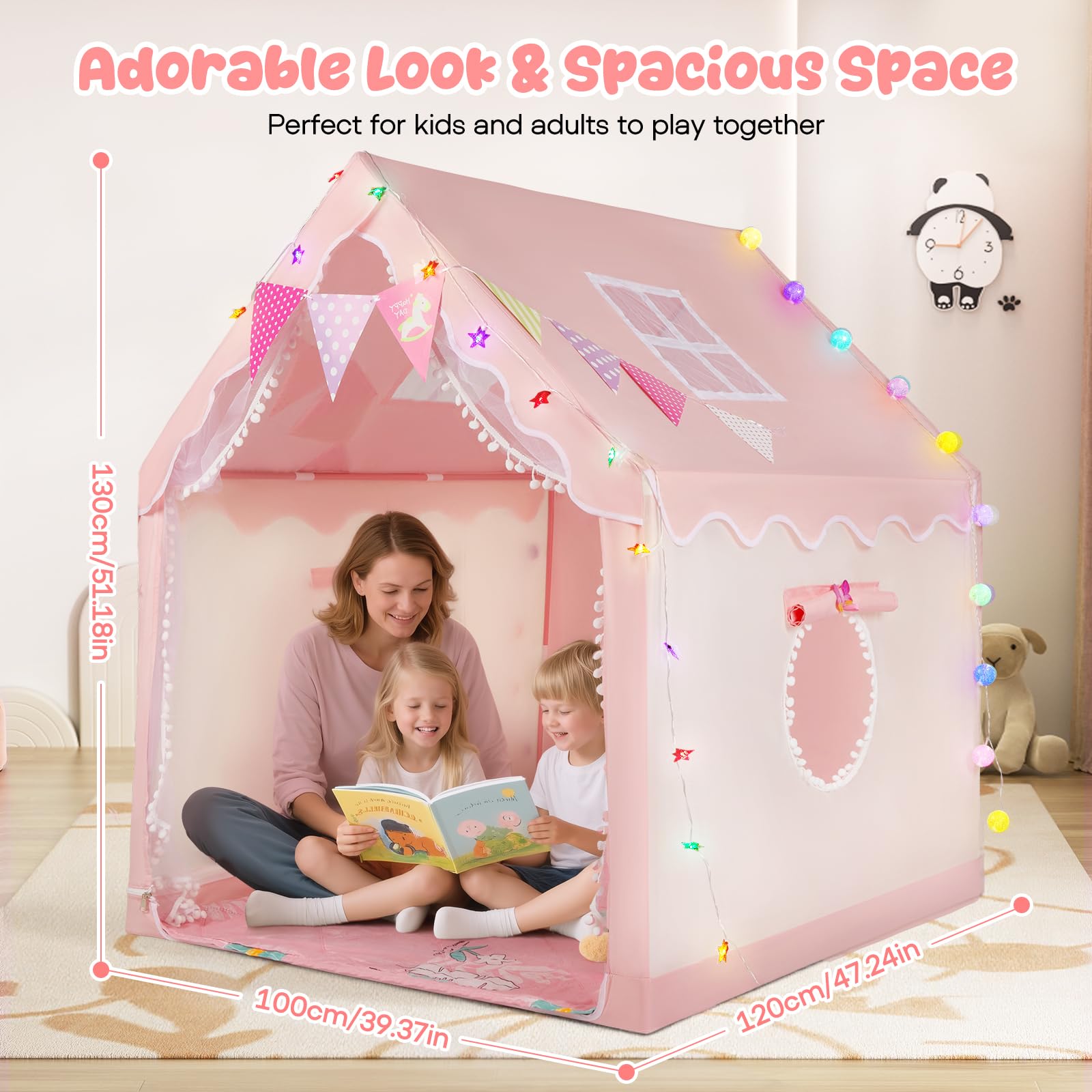 130CM Tienda Campaña Infantil Casita Infantil Exterior Tienda de Juego para Niños con Toldo Tienda de Juegos Interior y Luces Rincón Acogedor para Niños Playhouse Infantil Casa de Juegos