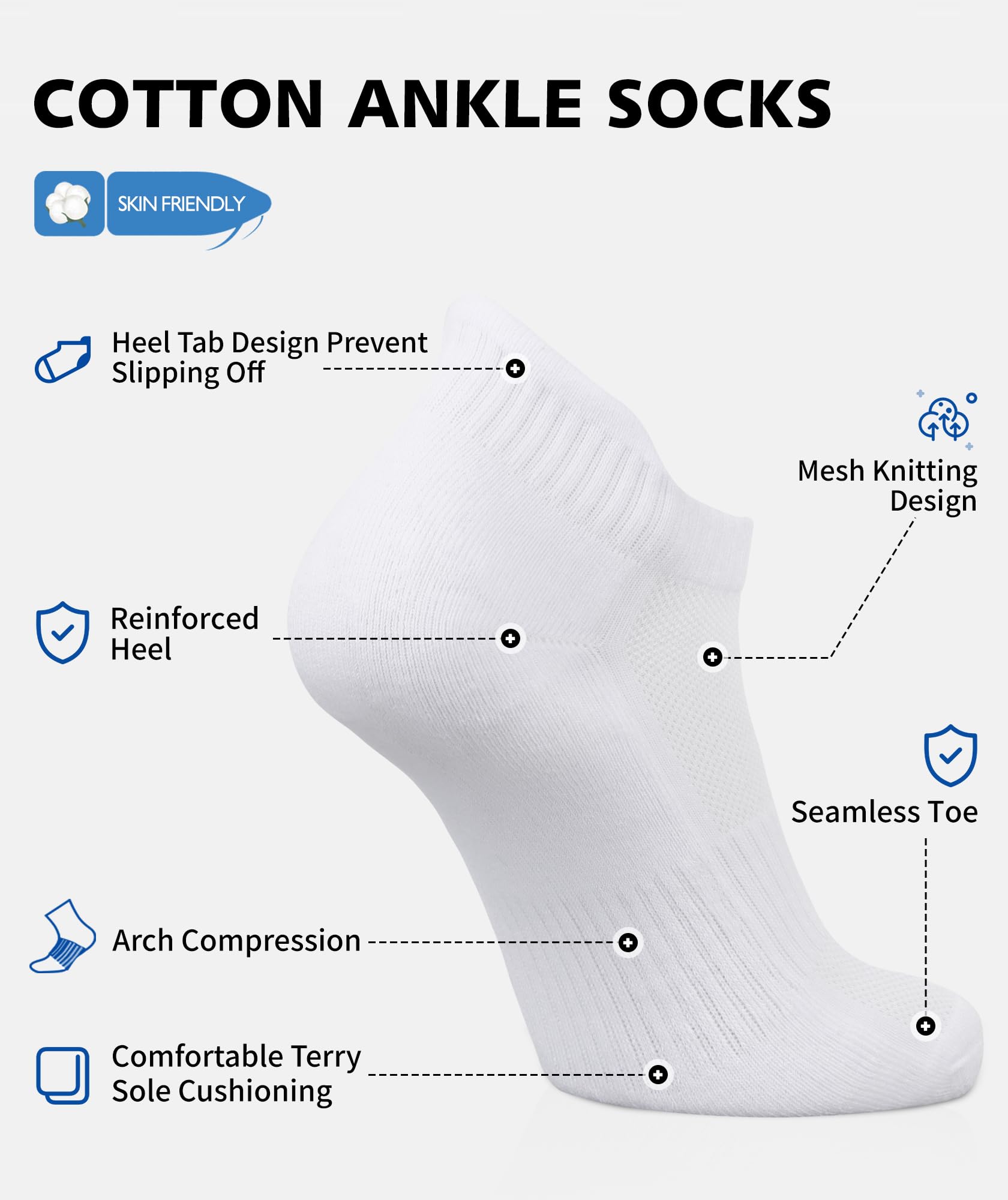 CLOSEMATE 6 Pares Calcetines Deporte Tobilleros Hombre Mujer Algodón Transpirable Compresión Low Cut Running