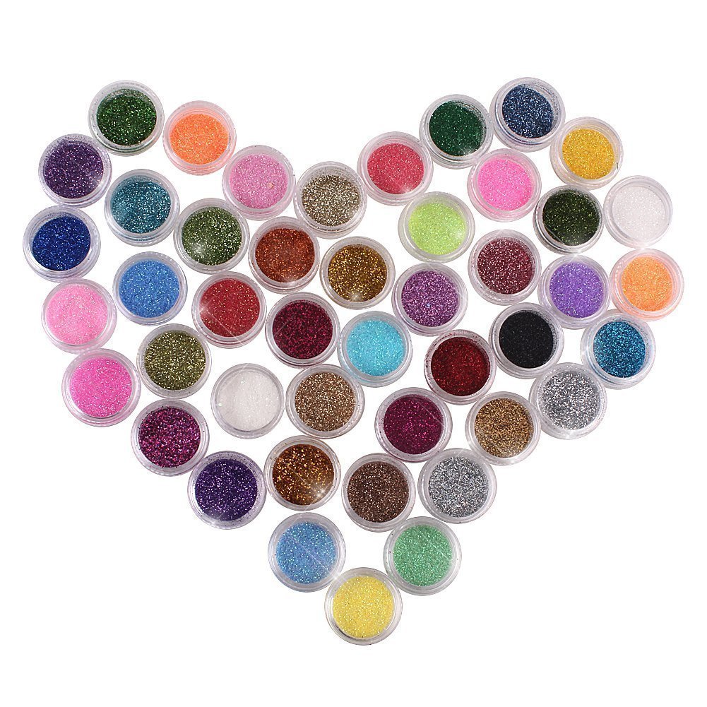 UZZO 45 Color Glitter Sparkle Powder Nail Dust Art Makeup Body Painting DIY Decoration Uv Acrylic Gel Tips (45 Color)