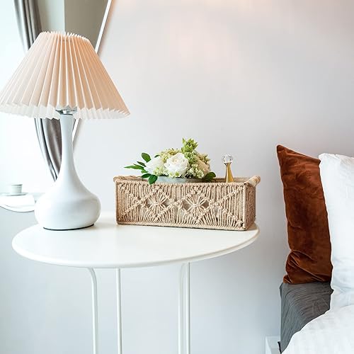 Miniatura 3 de Mkono Cestas de almacenamiento de macramé, caja de decoración bohemia tejida a mano, para encimera, estante de inodoro, organizador de gabinete para