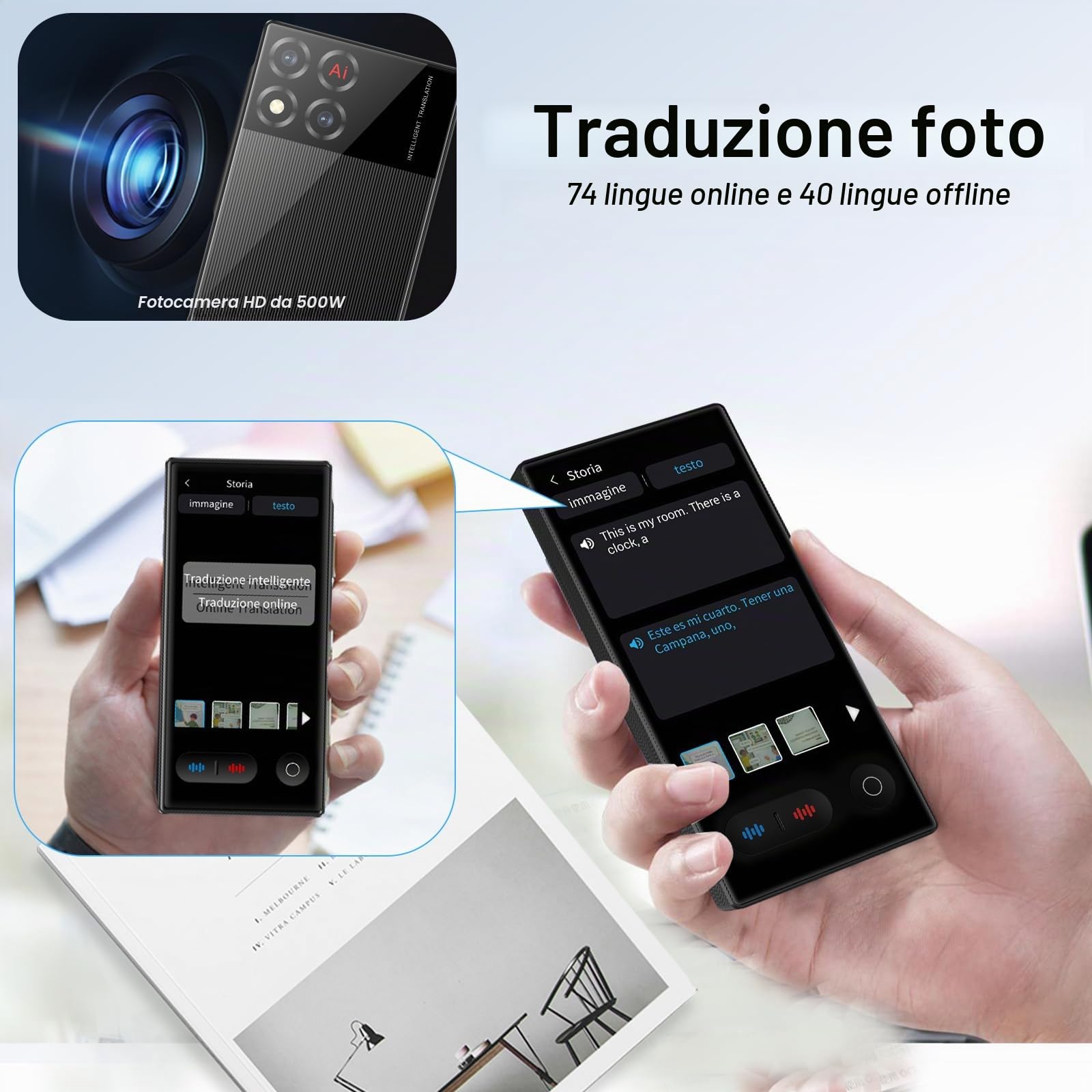 Traduttore Vocale Istantaneo Multilingue, Portatile Traduttore Istantaneo Vocale con 148 Lingue e Italiano Offline, Ai Translator Traduttore Simultaneo Vocale con Translator Fotografiche