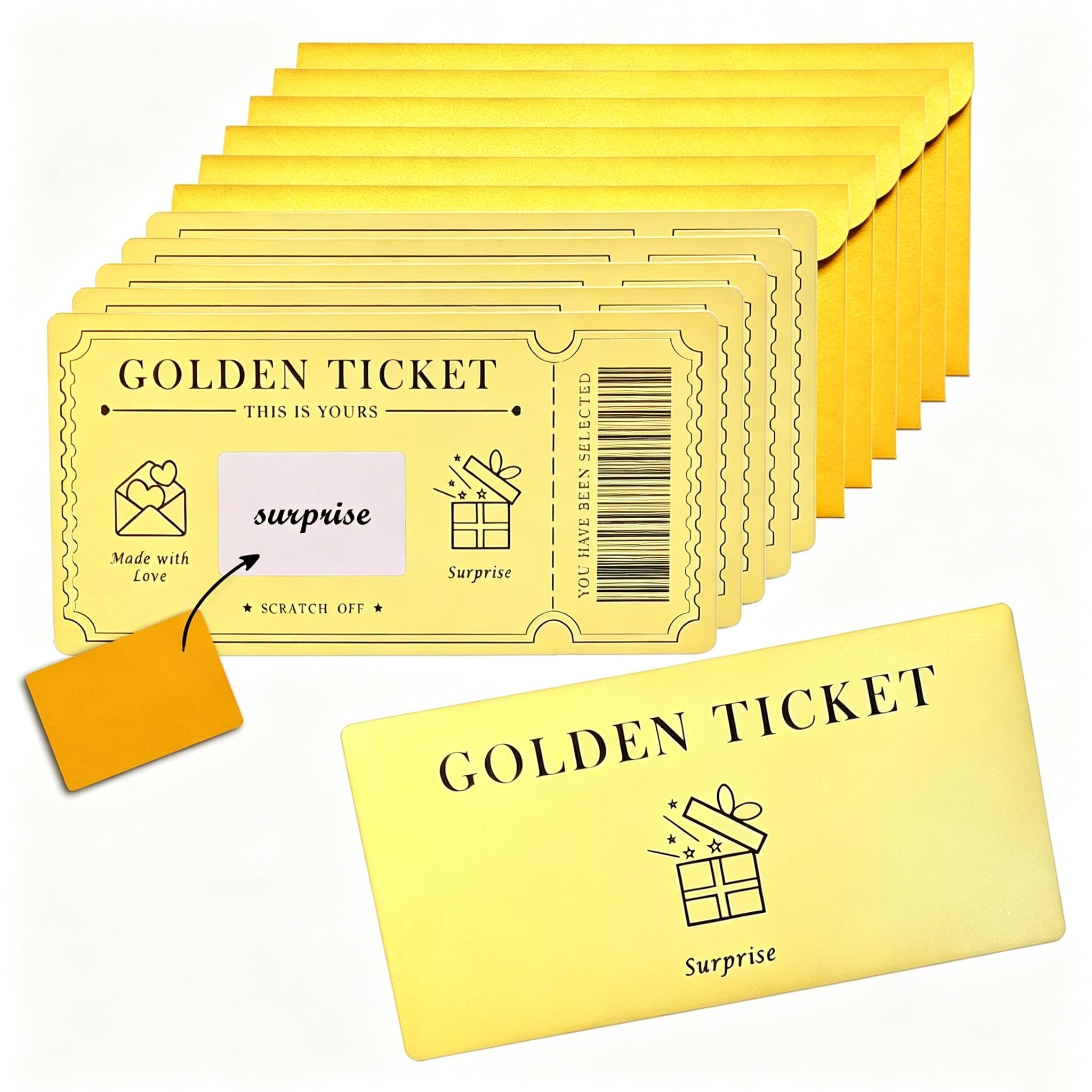 AOFUSEN Golden Ticket scratch card reveal, 2 sided printed design, 6 pcs
