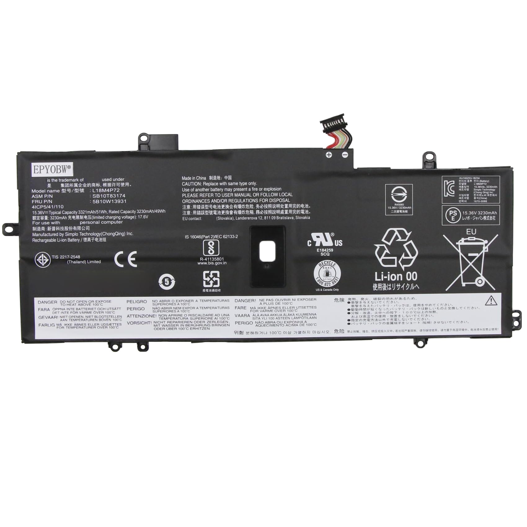 Amazon.com: EPYOBW L18M4P72 Laptop Battery 51Wh Compatible