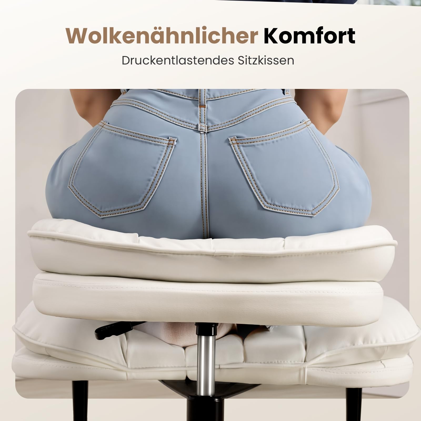 HOMRELEXA Cloud Criss Cross Chaise de bureau, ergonomique, avec roulettes, hauteur réglable, pivotante à 360 °, pour ADHD, chaise de méditation avec soutien dorsal Blanc
