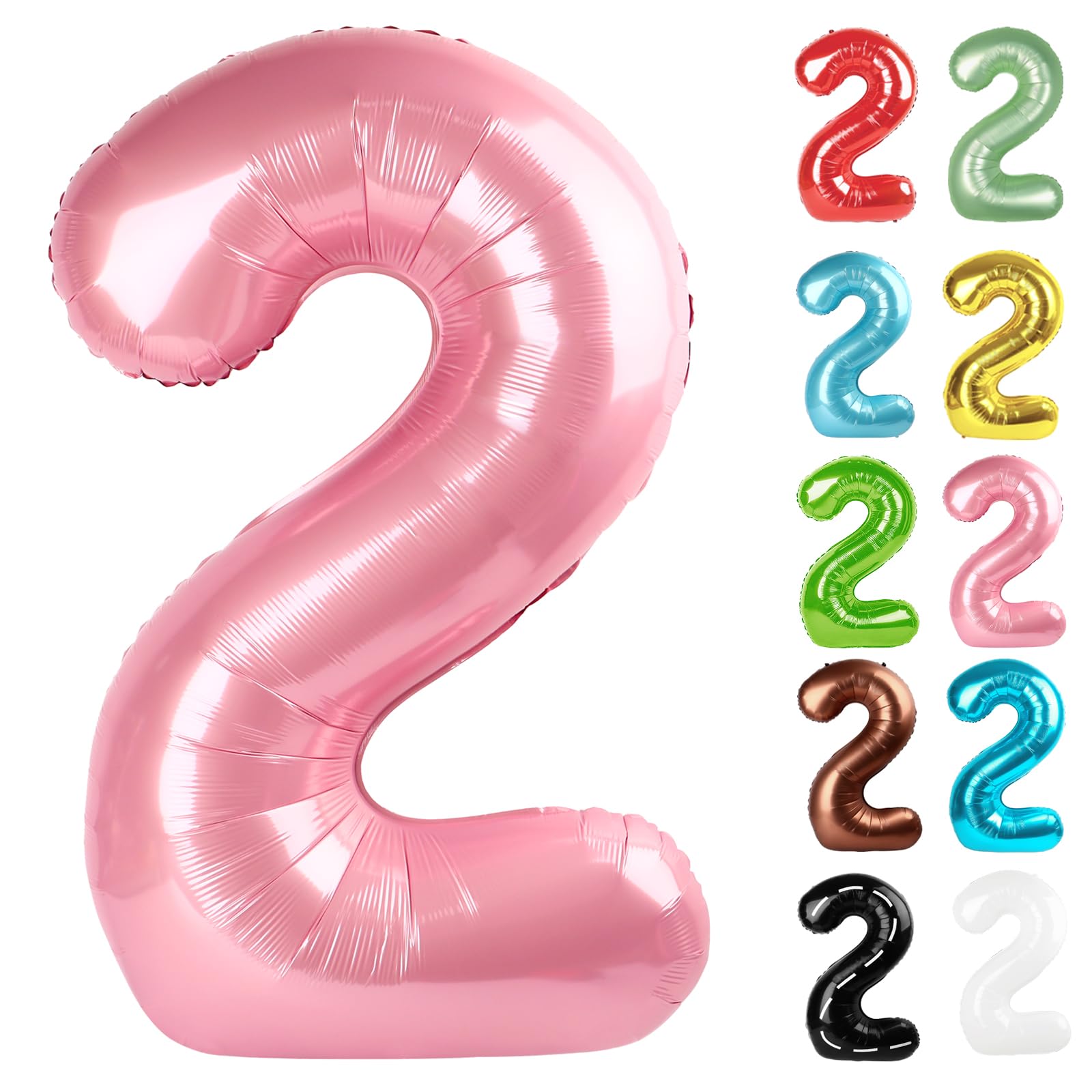Pearlescent Pink Number 2 Balloon 40 Inch, 2 Balloon Number, 2nd Birthday Decorations for Baby Girls Boys Toddlers