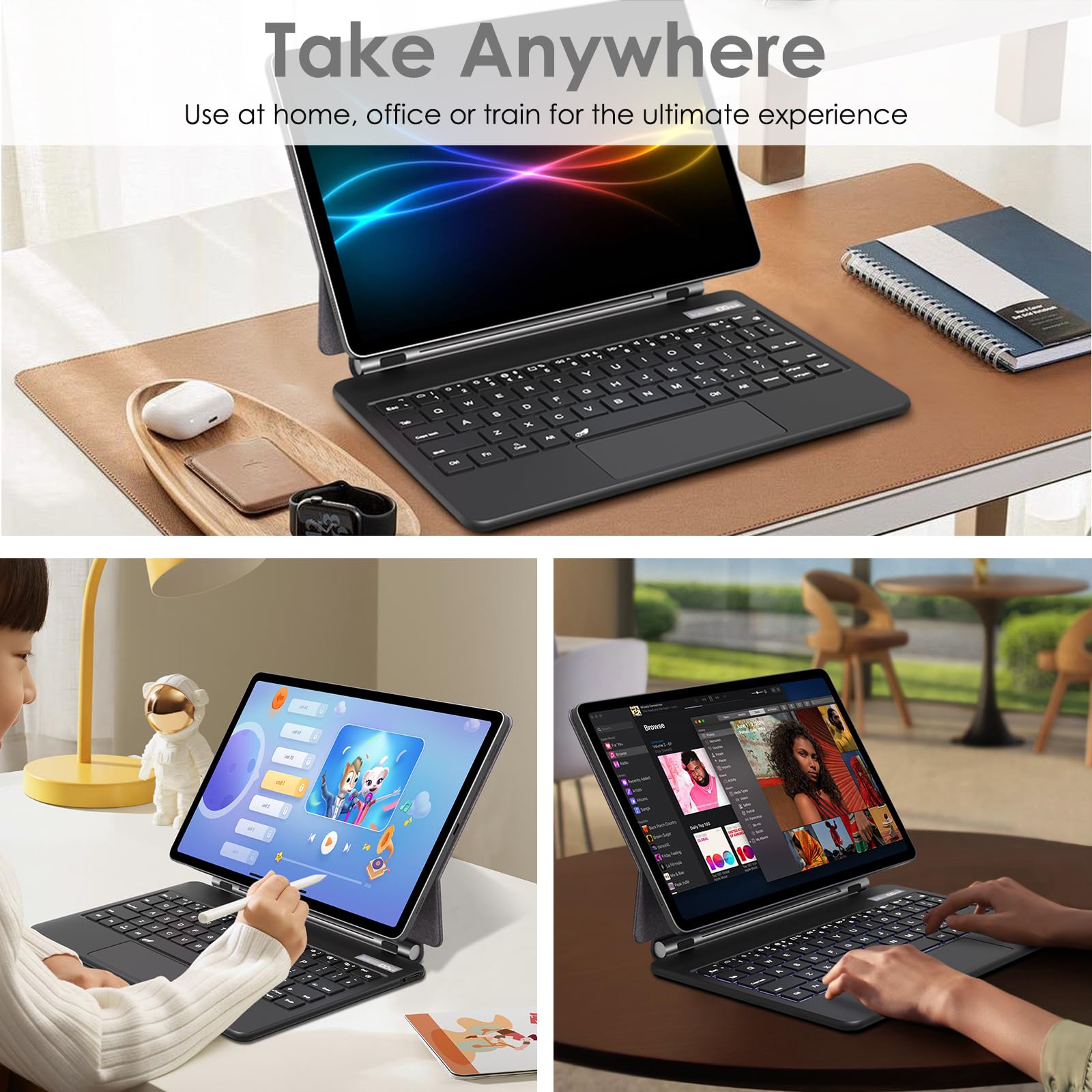 TECHGEAR Funda con teclado para Samsung Galaxy Tab S11 S9 S8 S7 de 11 pulgadas S10 Lite/S9 FE/S10 FE 10.9 pulgadas, soporte flotante magnético, trackpad, retroiluminación de 7 colores, QWERTY del