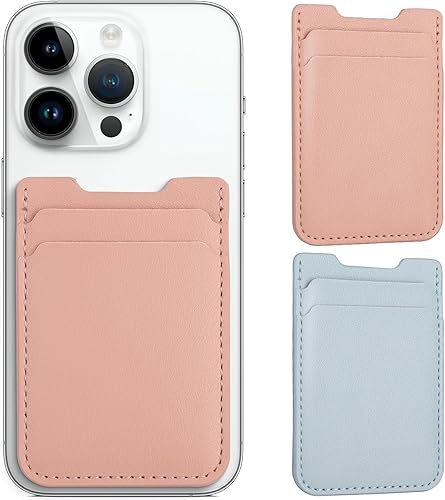 Fulgamo Cartera para teléfono adhesiva, paquete de 2 tarjeteros para la parte posterior de la funda del teléfono, soporte de cuero para tarjetas de