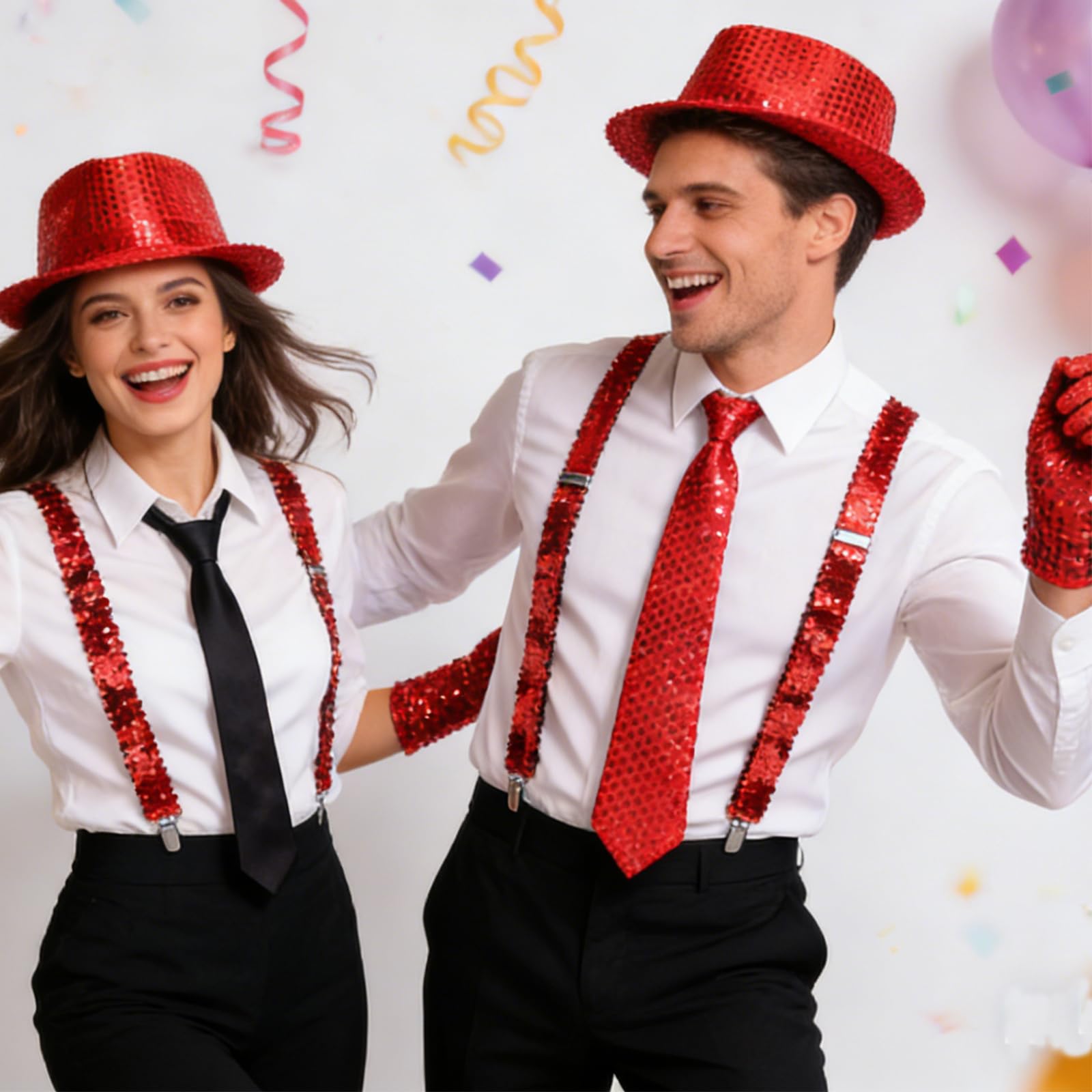 mens sequin costume accessories, sequin braces, sequin outfits, mens outfit, hats, braces, gloves, tie, suitable for carnival party characters - 4