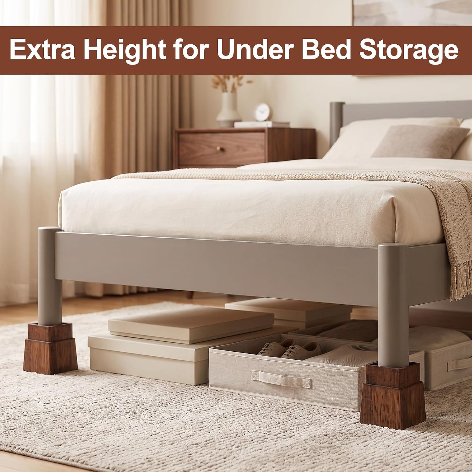 Alpeir Adjustable Bed Risers 3 inch Heavy Duty, Fit 1 to 2 inch Legs, Brown
