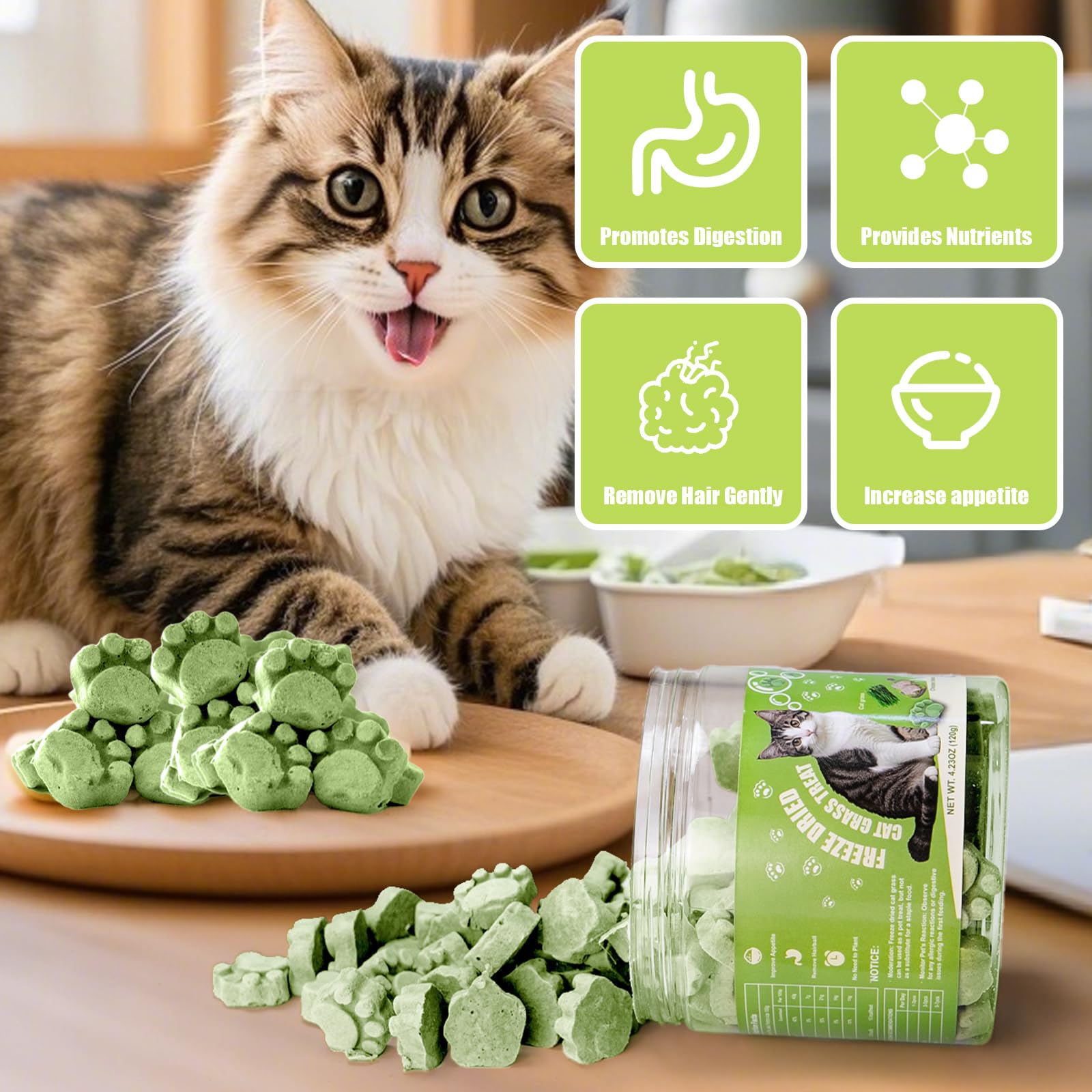 4.23oz Freeze-Dried Cat Grass Treats - Chew Grass Sticks for Hairball Removal, Natural Dried Cat Snacks (120g) 2