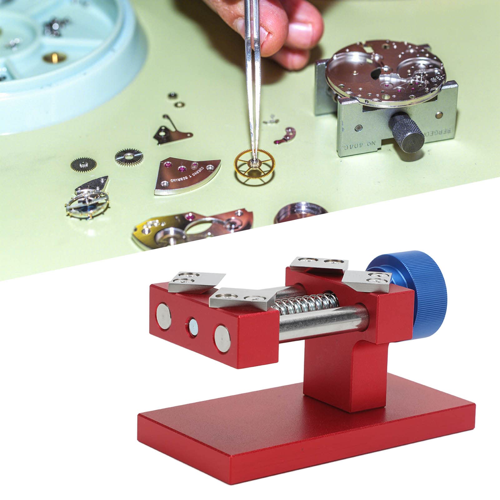 Herramienta para quitar bisel de reloj, herramienta de reparación de relojes de acero inoxidable con 4 cuchillas endurecidas y resorte de compresión fuerte, abridor de bisel a (Roja)