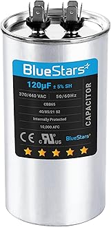 [UL Certified] BlueStars 120 uF MFD 370-440 VAC Volts ±5% Round Run Capacitor 50/60 Hz AC- Compatible for AC Motor Run or Fan Start or Condenser Straight
