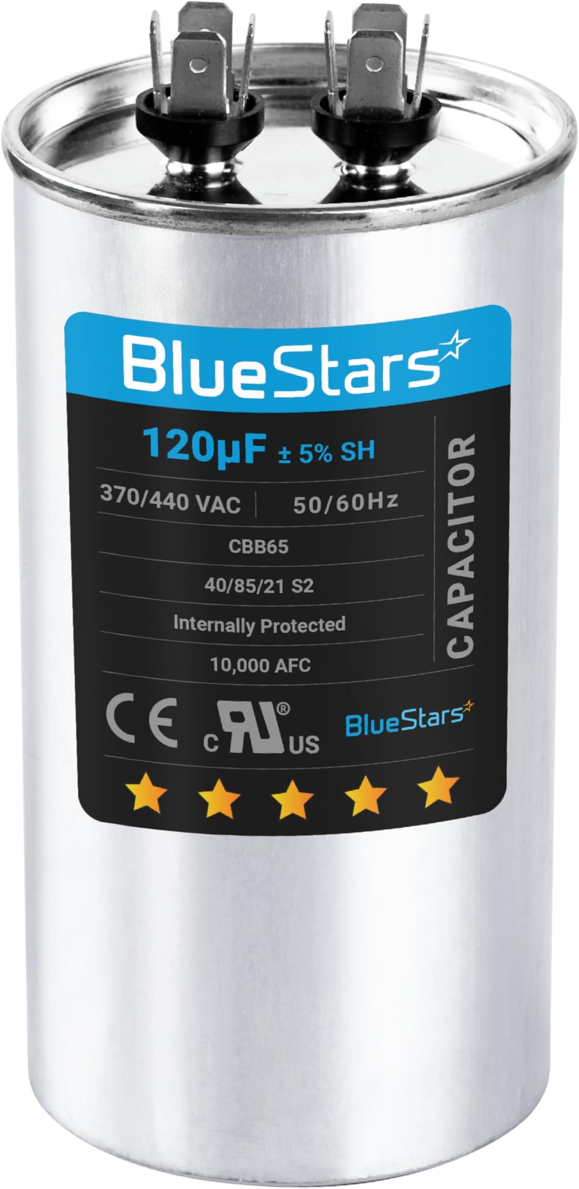 [UL Certified] BlueStars 120 uF MFD 370-440 VAC Volts ±5% Round Run Capacitor 50/60 Hz AC- Compatible for AC Motor Run or Fan Start or Condenser Straight
