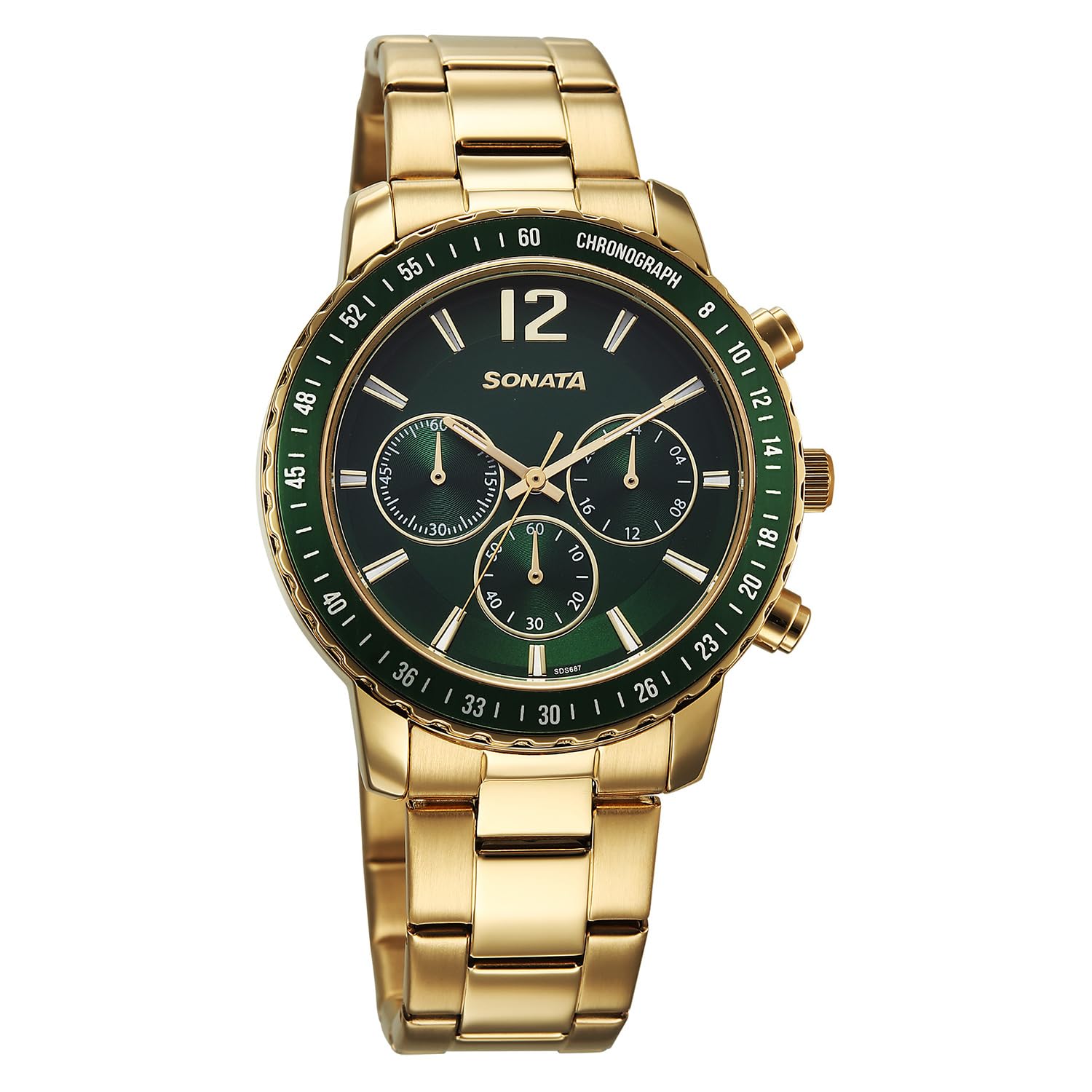 sonata chronos quartz green round dial men's watch | stainless steel strap material | watches for men analog - 77188km03