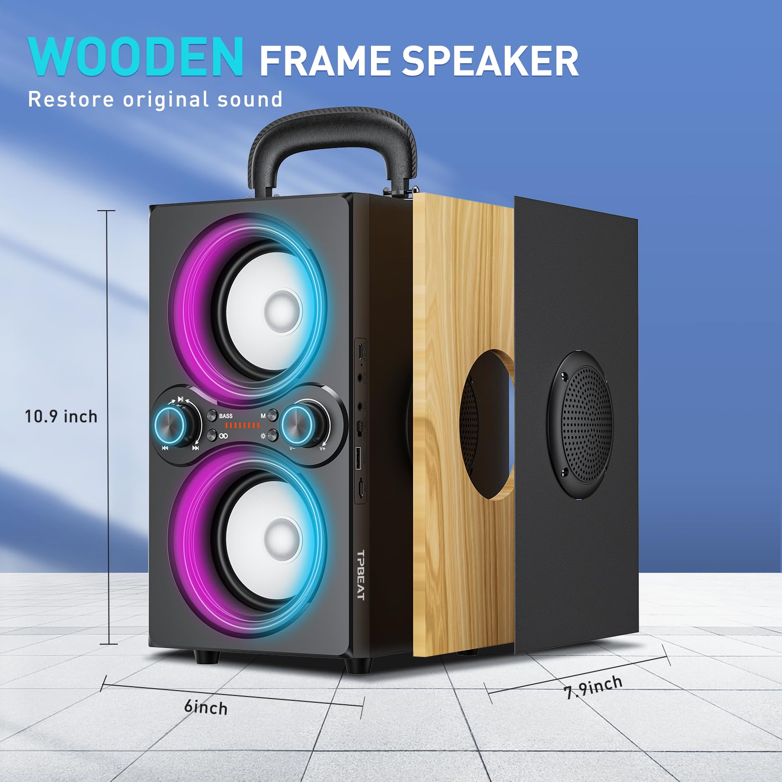 TPBEAT Cassa Bluetooth Potente Portatile, 80W Party Wireless Altoparlante Bluetooth, con Luci, Super Bass, Speaker TWS Stereo ad Alto Volume da 100dB, per Party,Campeggio