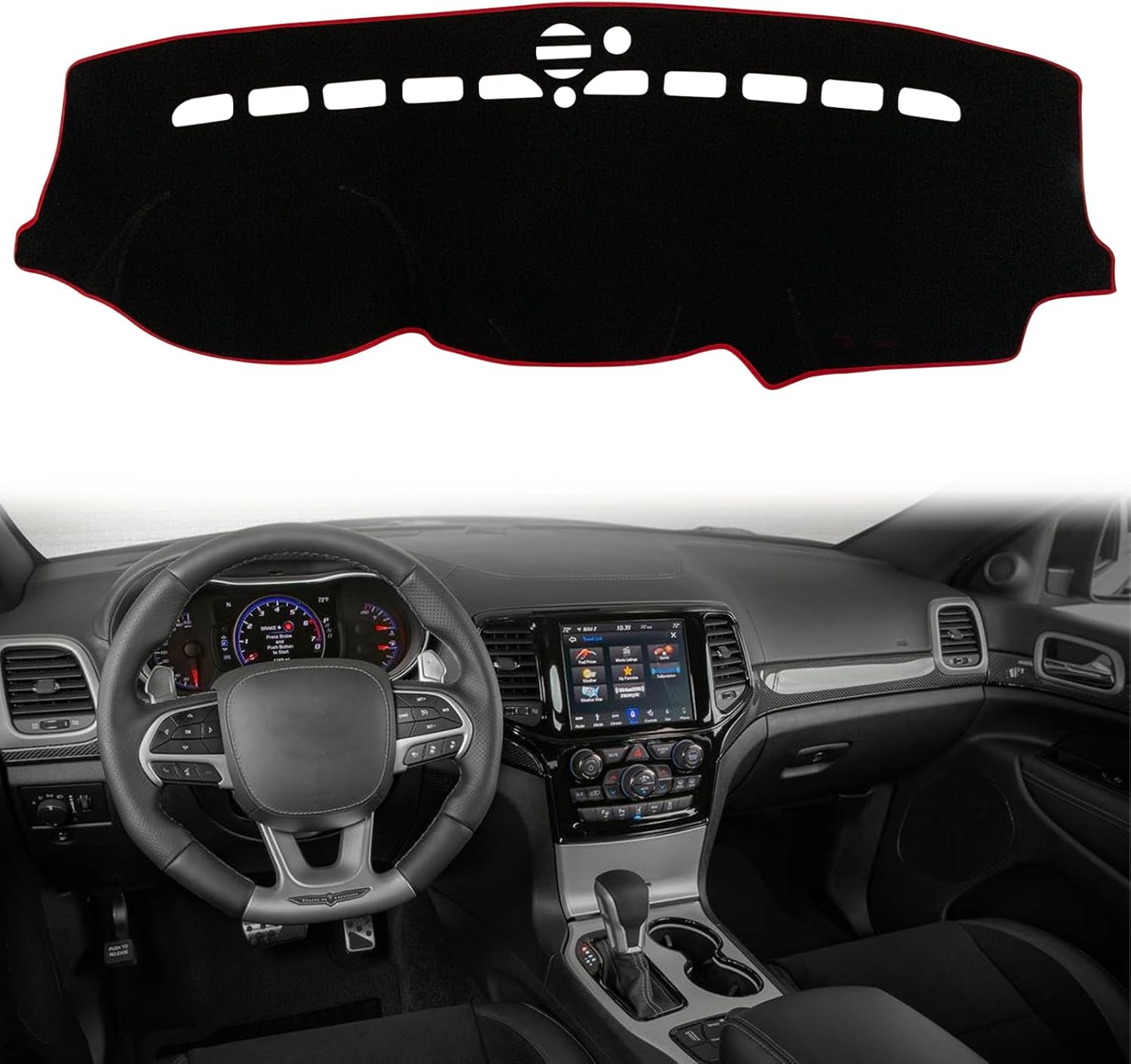 Dash Mat Cover Custom Interior Center Console Compatible with Jeep Grand Cherokee 2011-2021 Dashboard mat Covers Accessories (Black Rim)