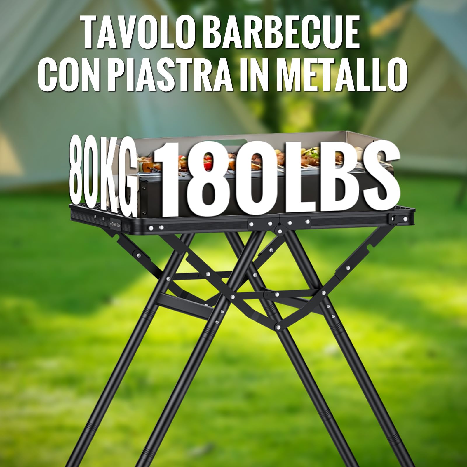 GARLLEN Tavolo Pieghevole per Barbecue,60x40 cm,3 Altezze Regolabili (25/48/71 cm),Supporto a Forma di X,Tavolo da Giardino in Alluminio,Nero,per Pesca Picnic Spiaggia