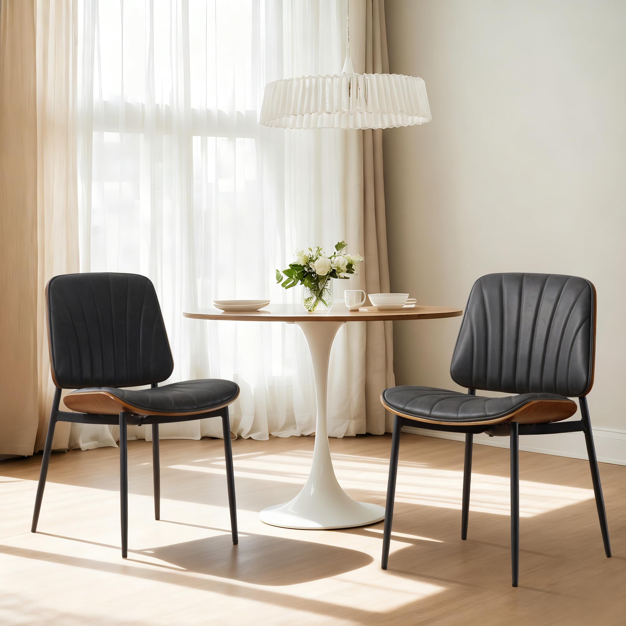 chairus Modern Dining Chairs 2pcs, PU Leather+Wood Seat, Gray