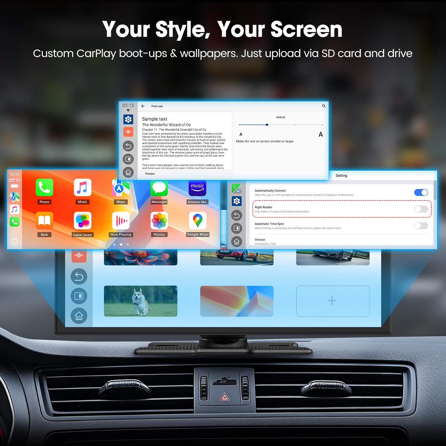 LAMTTO Écran CarPlay Voiture 10.25 Pouces, Autoradio Portable sans Fil avec Youtube Netflix TikTok, Apple CarPlay & Android Auto, Caméra de Recul, Bluetooth Double, Navigation GPS, OTA, FM/AUX