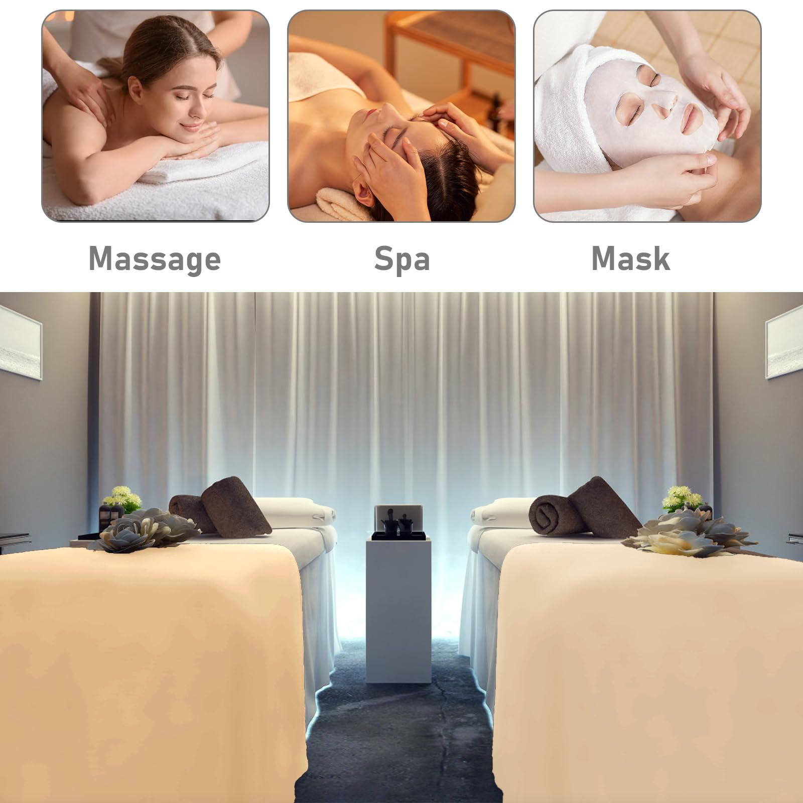 Lot de 2 draps de lit réutilisables en microfibre douce - Pour table de massage - Drap-housse et housse pour repose-visage - Pour salon de beauté, spa, cheveux - Beige