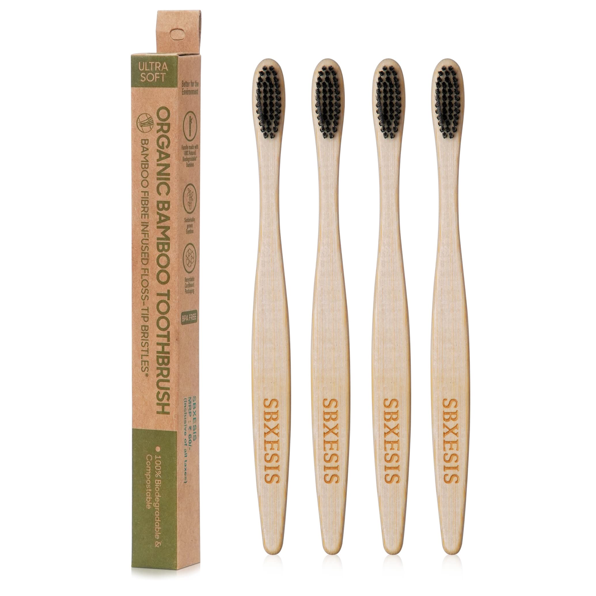 SBXESIS Wooden Bamboo Toothbrush|Pack Of 4|With Charcoal Infused Bristles|100% Environment Friendly|Ultra-Soft Bristles|Bpa Free|Biodegradable And Compostable - Manual, Adult (B0BRBCYRT1) Amazon Price History, Amazon Price Tracker