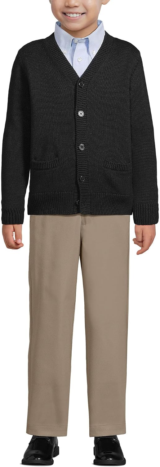 Lands' End Kids Legacy Varsity Cardigan Medium Black