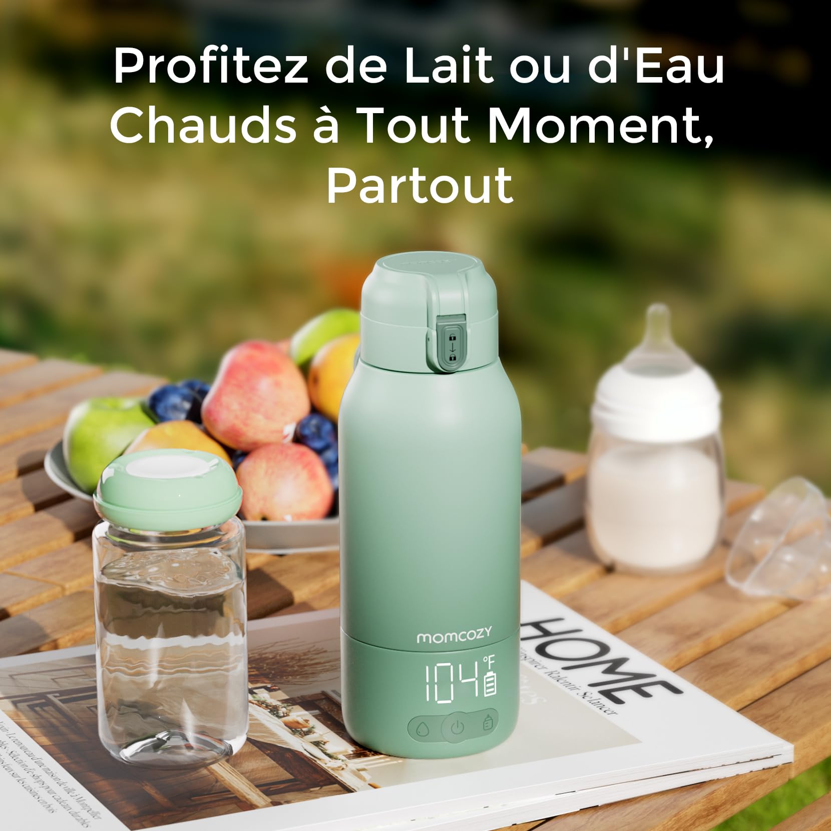 Momcozy Chauffe Biberon Portable pour Nomade sans Fil, Chauffage Rapide et Longue Autonomie, 2 Modes de Chauffe pour Lait Maternel et Eau, Grande Capacité de 500ml pour Toute la Journée
