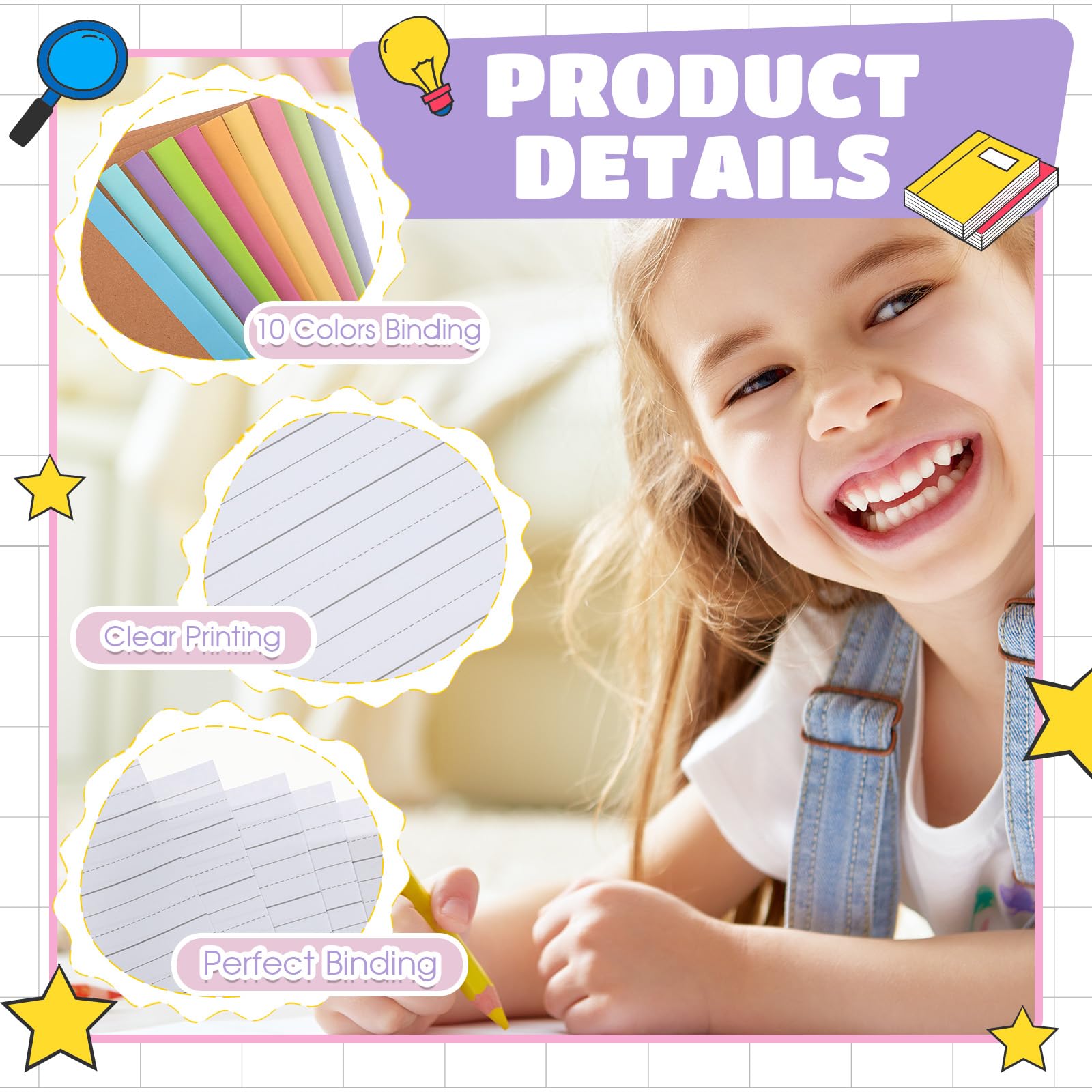 Henoyso Lot de 60 carnets de composition primaire de 24 x 19 cm pour enfants, fournitures scolaires, carnet d'écriture primaire K-2 pour enfants, étudiants, dessiner et écrire des histoires (couleur