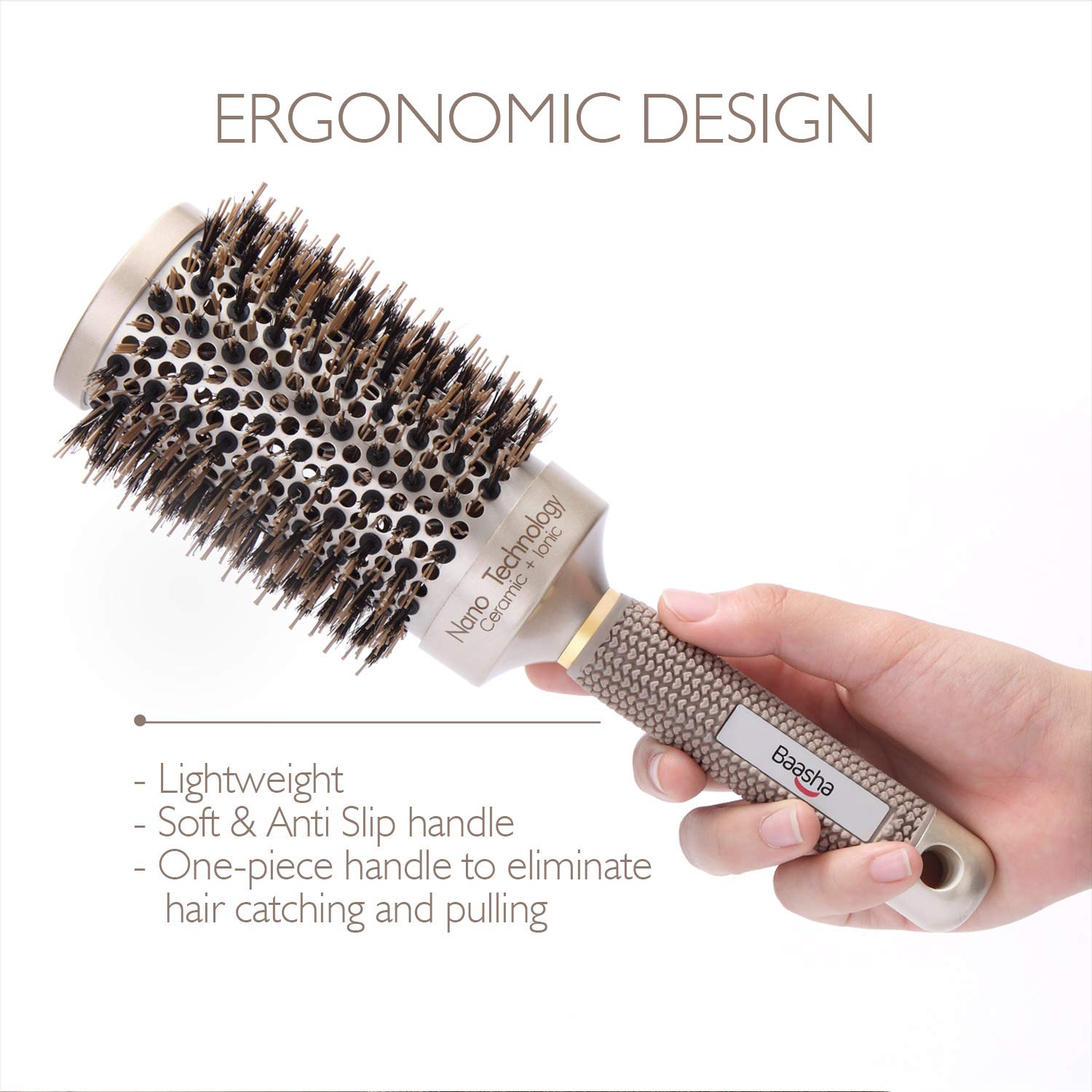 Baasha Extra Large Round Brush 3 Inch, Hair Brush With Boar Bristle