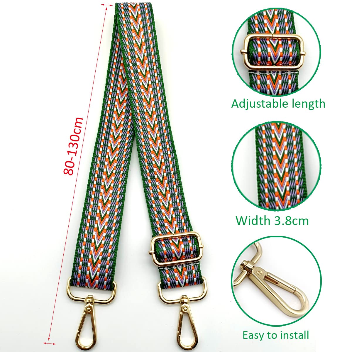 Bandoulière De Remplacement Pour Sac à Main - Largeur 3.8cm, Réglable 80-130cm, Mousqueton Doré, Plusieurs Couleurs