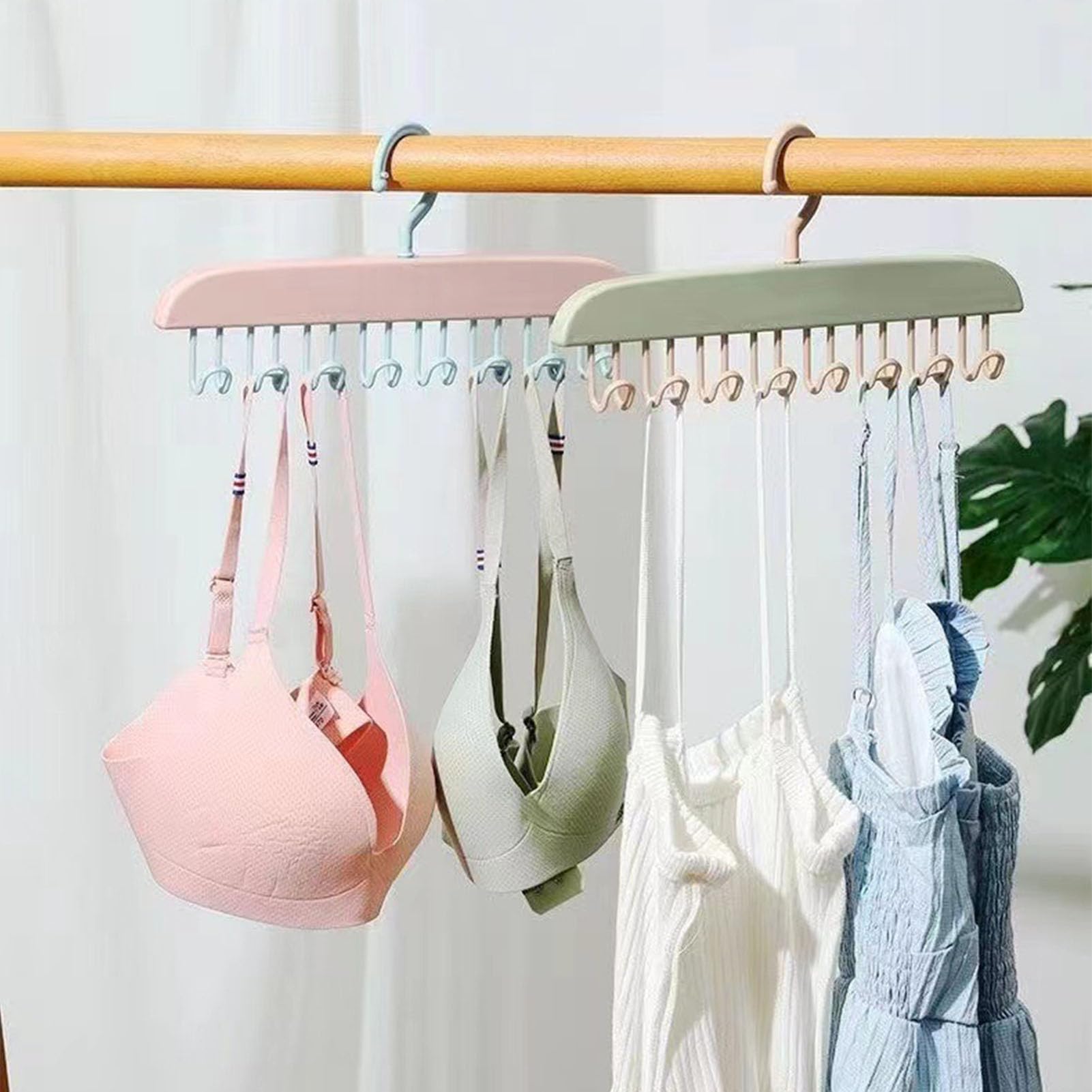 Tank Top Hanger, Space Saving, Seamless Wavy Clothes Hanger with Hooks, Bra, Underwear Strap Storage, for Closet, Dorm & Trips (Pink)
