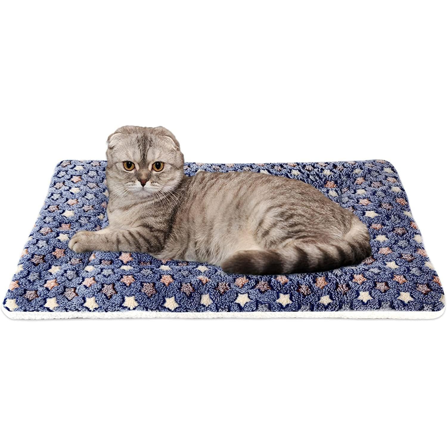 Mora Pets Cat Bed Dog Crate Pad Ultra Soft Pet Bed with Cute Star Print Washable Crate Mat for Small Dogs and Indoor Cats Reversible Fleece Kennel Pad