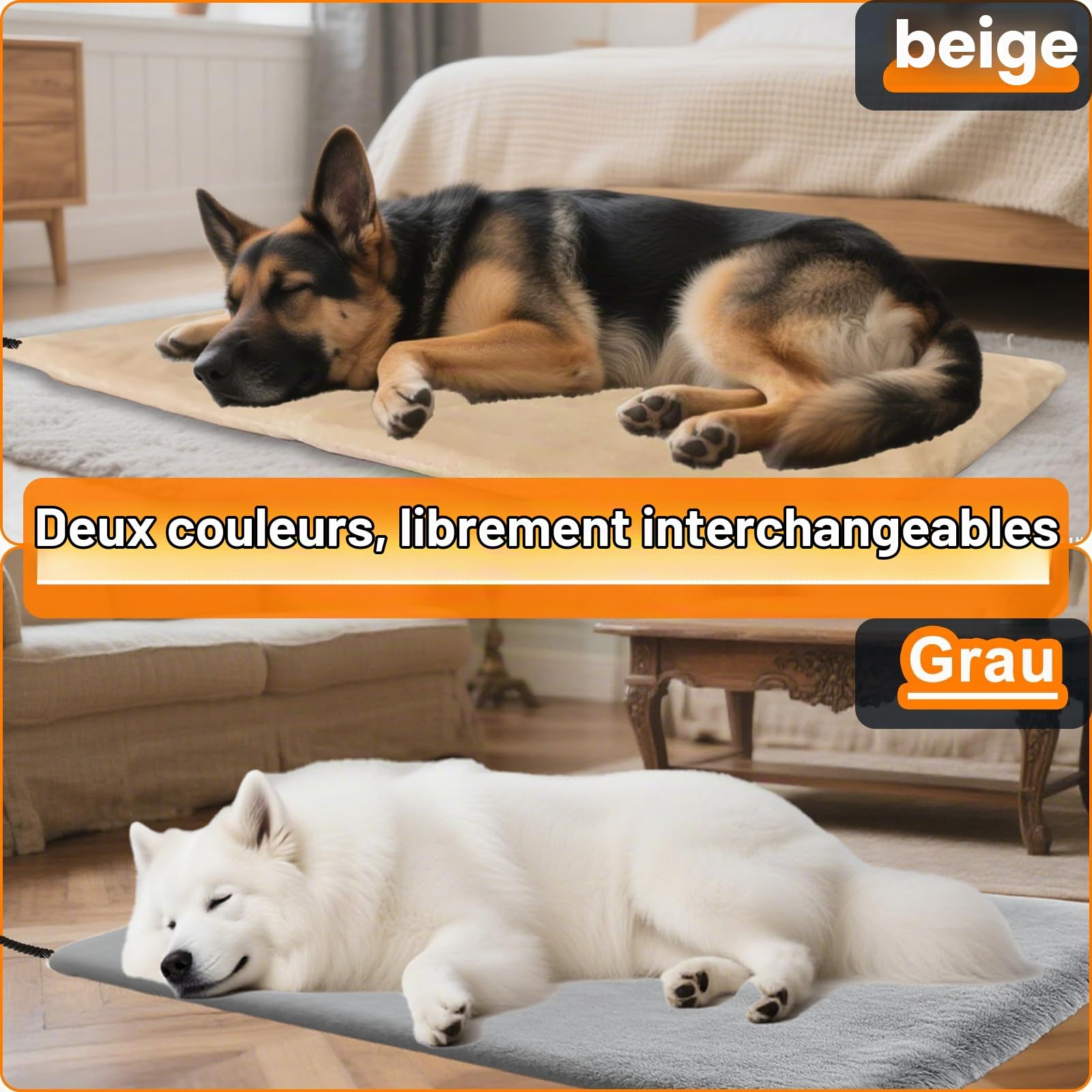 Coussin chauffant 70 x 45 cm pour animaux de compagnie - Tapis chauffant anti-morsure pour chat - Anti-morsure - Tapis chauffant pour chien - Couverture chauffante pour chat - Température réglable