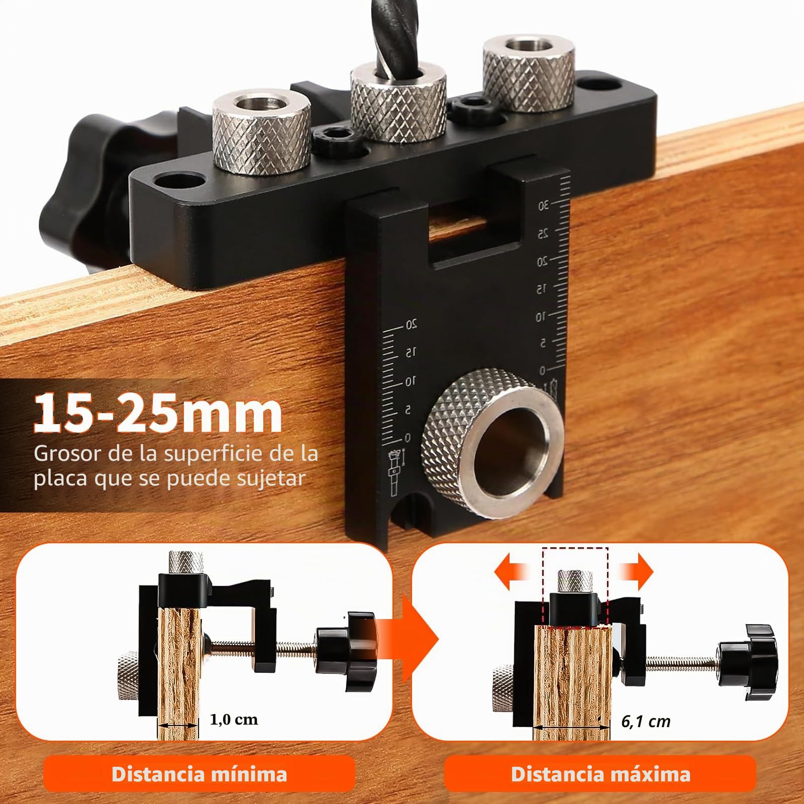 14pcs Bisagra Oculta Jig, 3 En 1 Construcción De Mles, Ageros Para Tacos, 8/10/15 Mm, Tacos De Madera, Plantia de Perfoción Con Clip de Posicioito,Guía de Perforación Ajustable