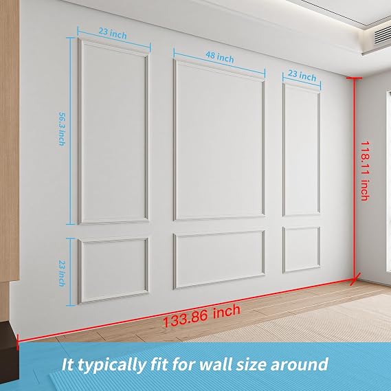 Art3d Pre-Cut Wall Molding Set of 6 pcs, Ready-to-Assemble Wainscoting Panels for Interior Wall Decor Living Room Bedroom Accent Wall - Installed with Glue, 3 Top 3 Bottom