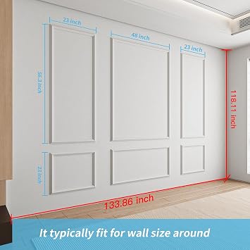 Art3d Pre-Cut Wall Molding Set of 6 pcs, Ready-to-Assemble Wainscoting Panels for Interior Wall Decor Living Room Bedroom Accent Wall - Installed with Glue, 3 Top 3 Bottom