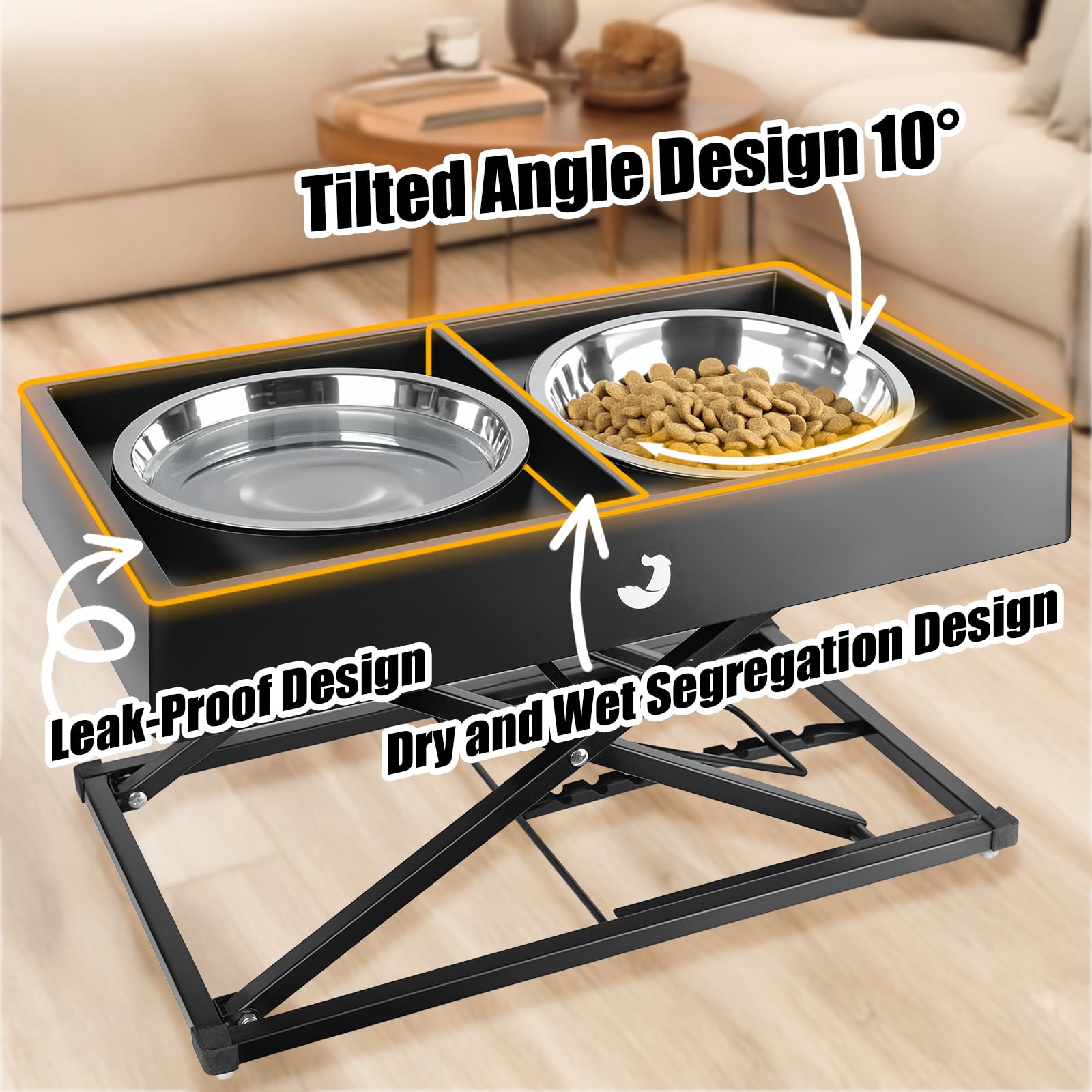Joytale Support Métallique Réglable pour Gamelle Chien Surélevée (22-45cm) - Distributeur Lourd avec 2 Bols INOX, Station Anti-Dérapante et Anti-Renversement pour Chiens Moyens/Grands