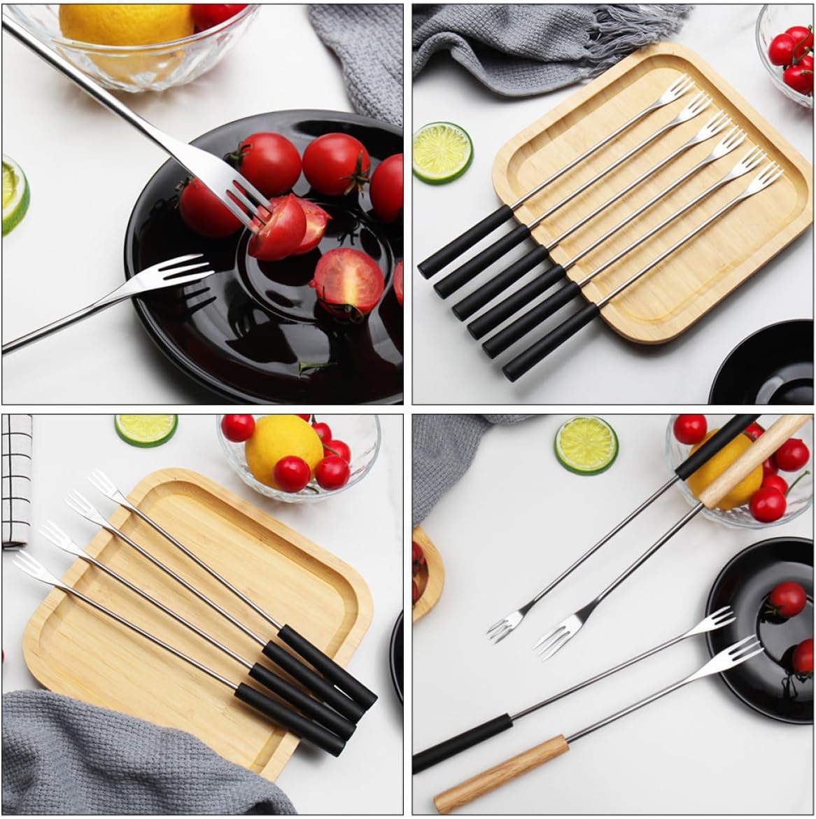 6pcs Stainless Steel Fondue Forks with Pp Handle Chocolate Fountain and Cheese Fondue Forks for Kitchen and Dining Use