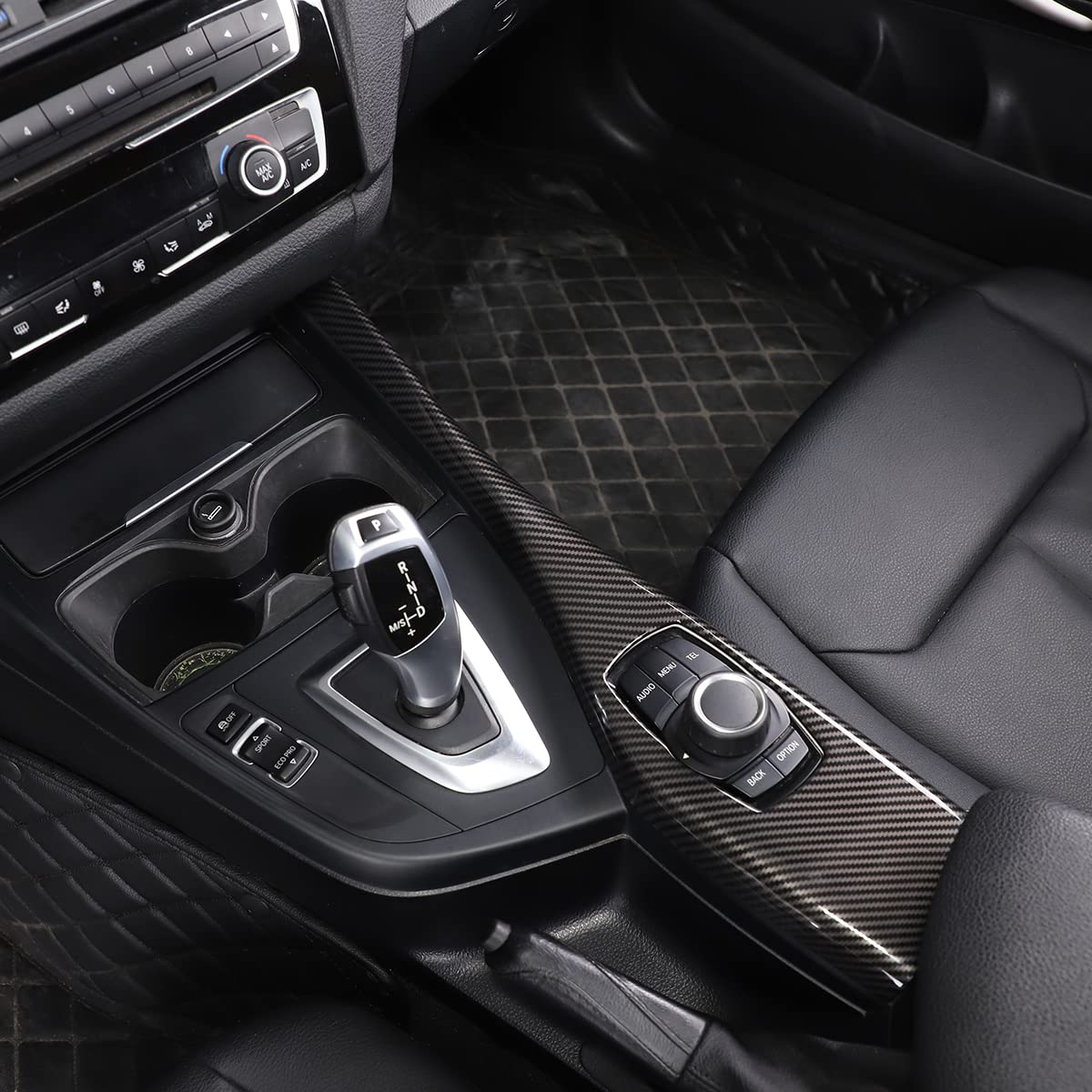 Copertura adesiva decorativa per console centrale dell'auto, con struttura in fibra di carbonio ABS, adesivo decorativo per Serie 1 F20 F21 2012-2018/2 serie 2014-2019 con guida a sinistra