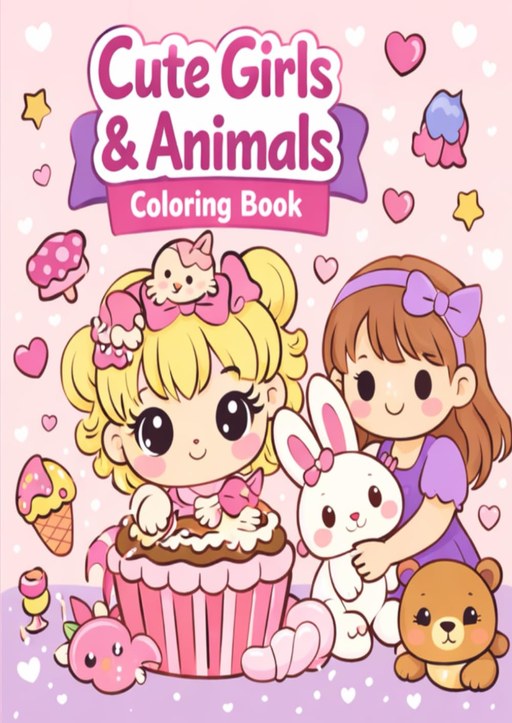 Cute Girls & Animals Coloring Book: A Cute Coloring Book for Kids