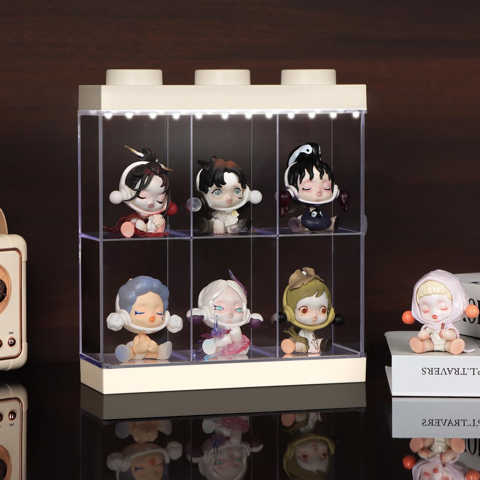 Vitrine transparente avec lumière pour objets de collection, boîtes en acrylique transparent pour figurines, poupées, trophées Gundam, boîte de rangement anti-poussière (blanc, 6 grilles avec lumière)