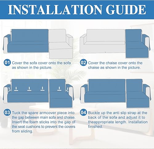 Miniatura 7 de Juego de 2 fundas 100% impermeables dobles para sofá modular en forma de L, 2 piezas para sala de estar, perros, mascotas, fundas seccionales en