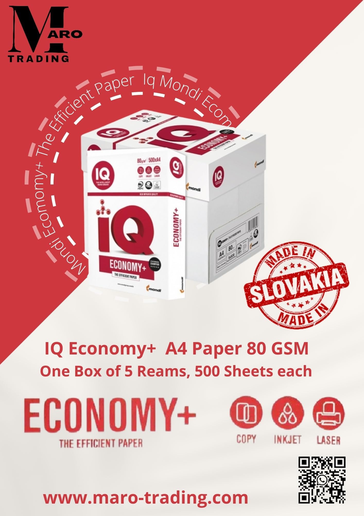 Carta per Fotocopie Mondi IQ Economy Plus Bianco - A4, 80 g/mq, Risma 500 fogli CONFEZIONE 5 PZ