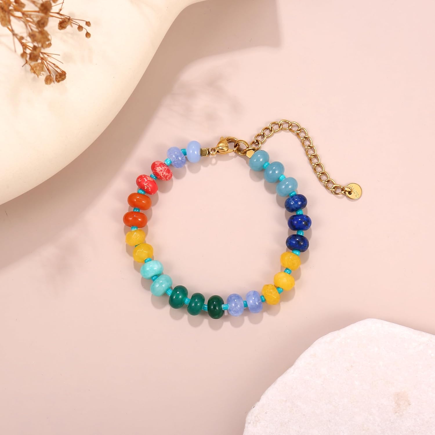 Gemstone Beaded Bracelet for Women Colorful Natural Stone Freshwater Pearl Surfer Beach Rainbow Bracelet Jewelry Gift - Image 6