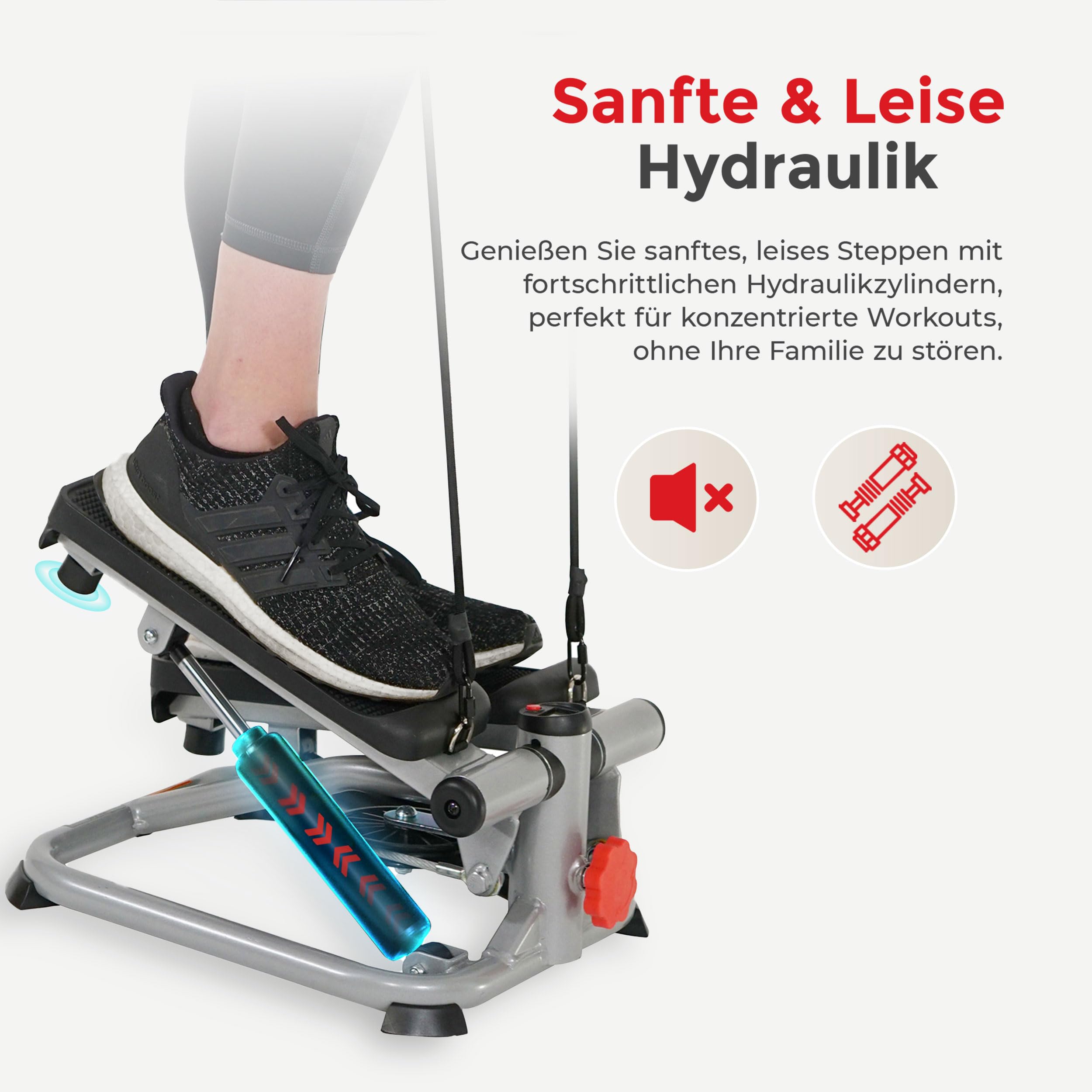 Sunny Health & Fitness Mini-Stepper mit LCD und Verstellbarer Tritthöhe | Unterkörper-Cardio, Vollständig vormontiert, LCD-Display, Heimtraining, Widerstandsbänder, Hydraulischer Stepper