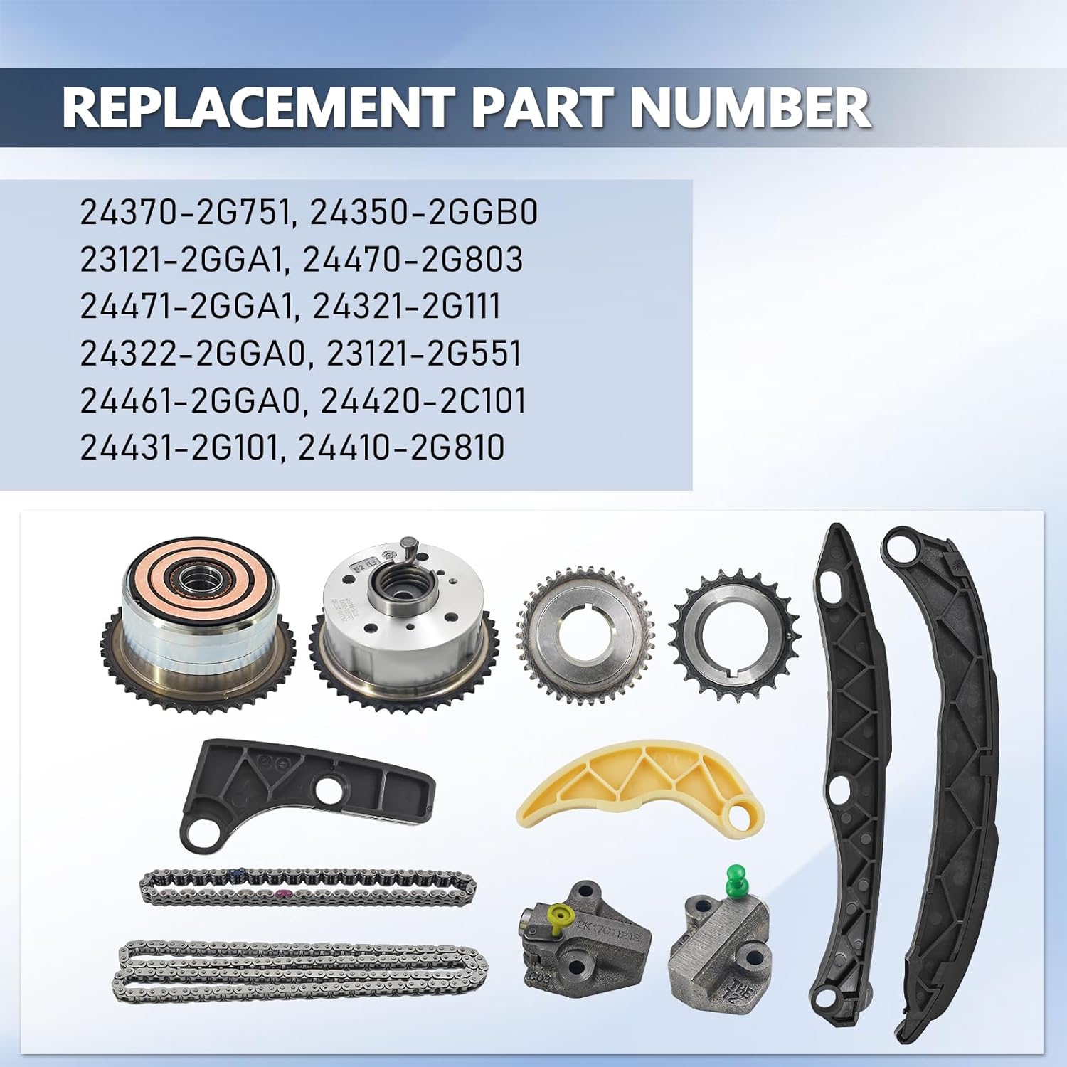 24350-2GGB0 24350 2GGB0 12PCS Timing Chain Kit with VVT Sprocket Compatible with Hyundai Sonata 2016-2019, Tucson 2018-2021, Fits for Kia Sportage 2017-2022, 2.0L 2.4L